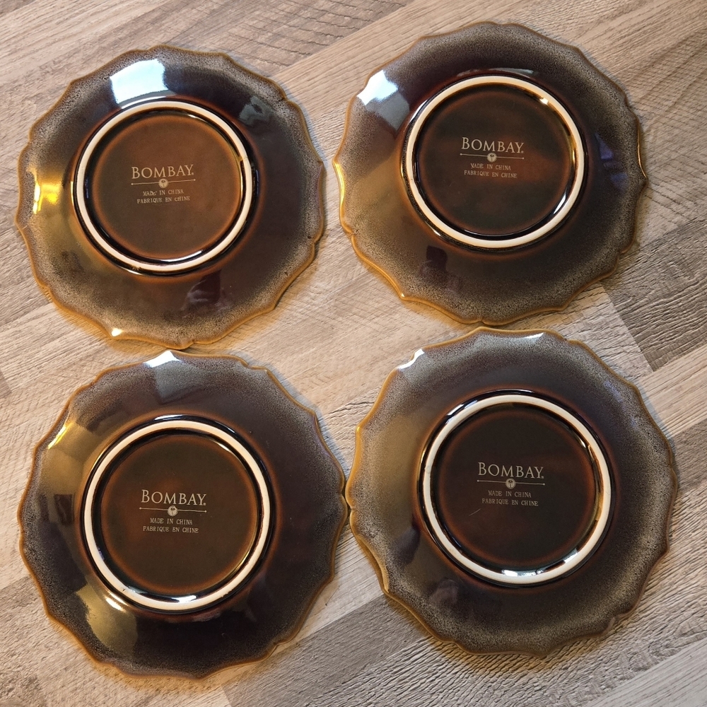 Bombay Company Scalloped Earth Tone Gold Trim Plates Large Serving Platter Set - Picture 5 of 10